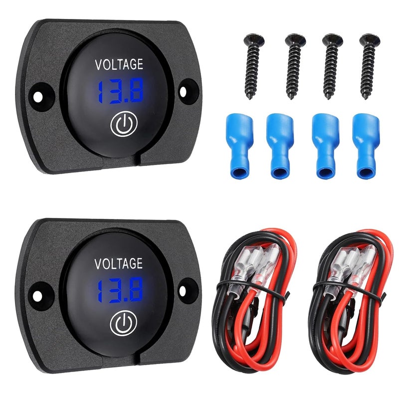 Sumklin 2PCS Blue Light Battery Voltage Gauge DC 12V 24V Digital Display Voltage Meter Waterproof Voltmeter with Touch Switch for Boat Marine ATV Car Motorcycle Truck Boat RV - Image 1